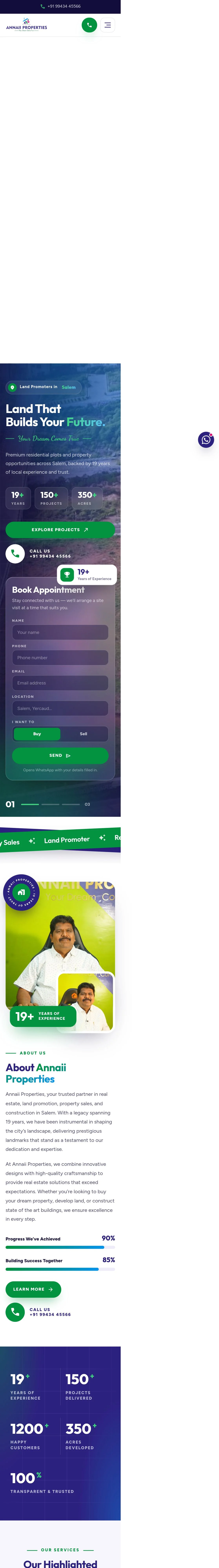 Annaii Properties website on a phone