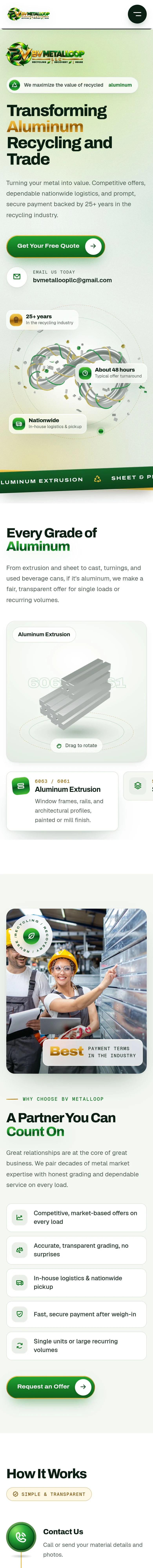 The BV MetalLoop homepage on a phone