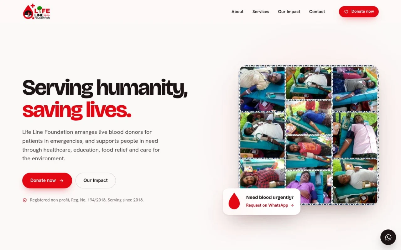 Life Line Foundation website on desktop