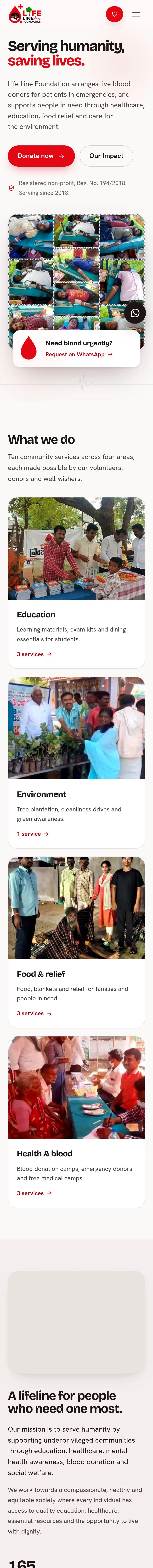 Life Line Foundation website on a phone