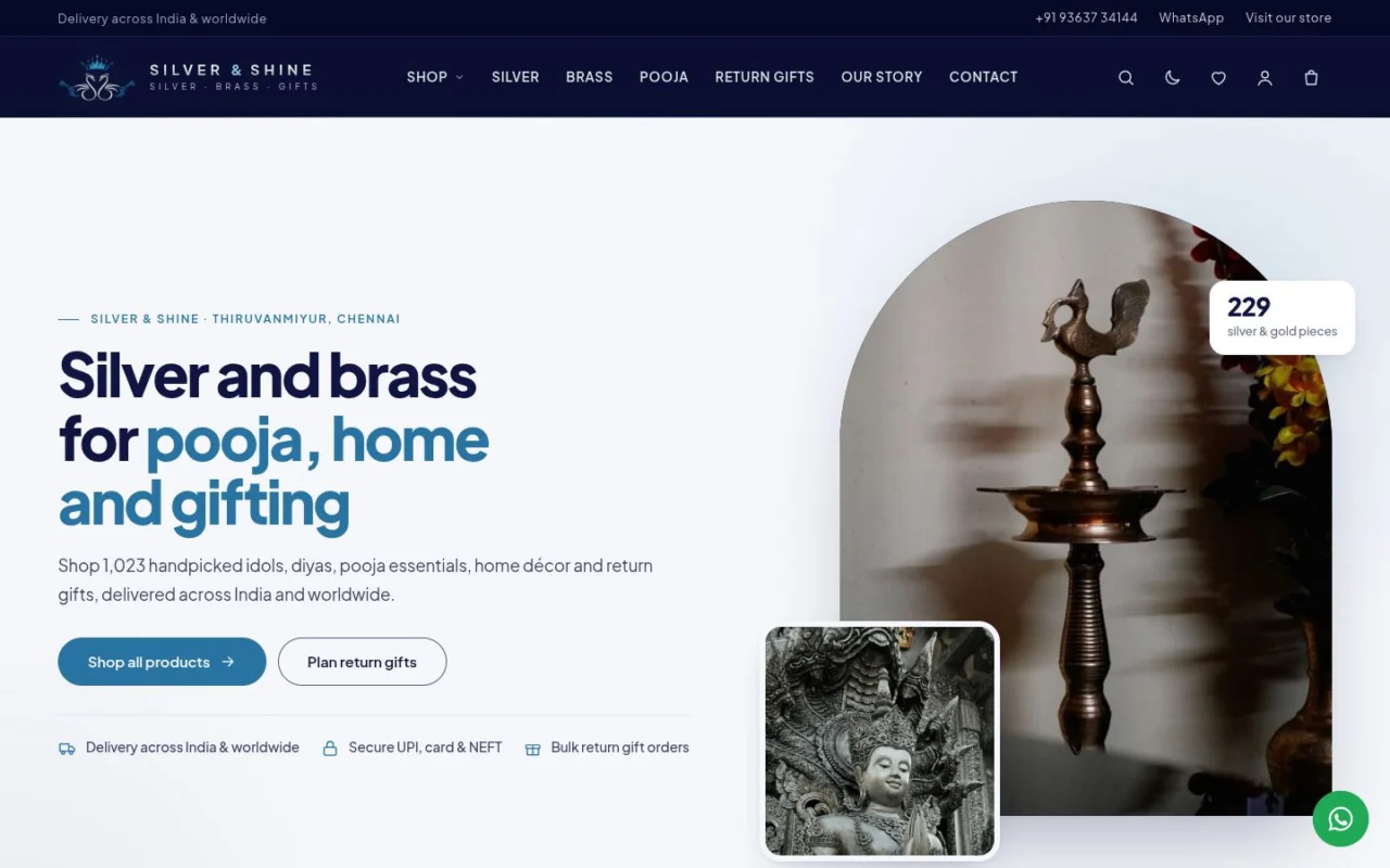 Silver & Shine website on desktop