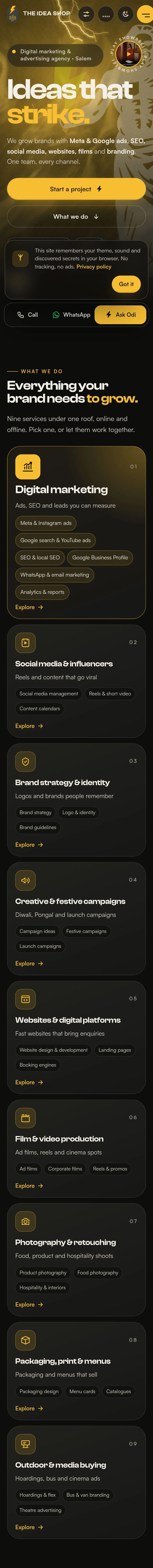 The Idea Shop website on a phone
