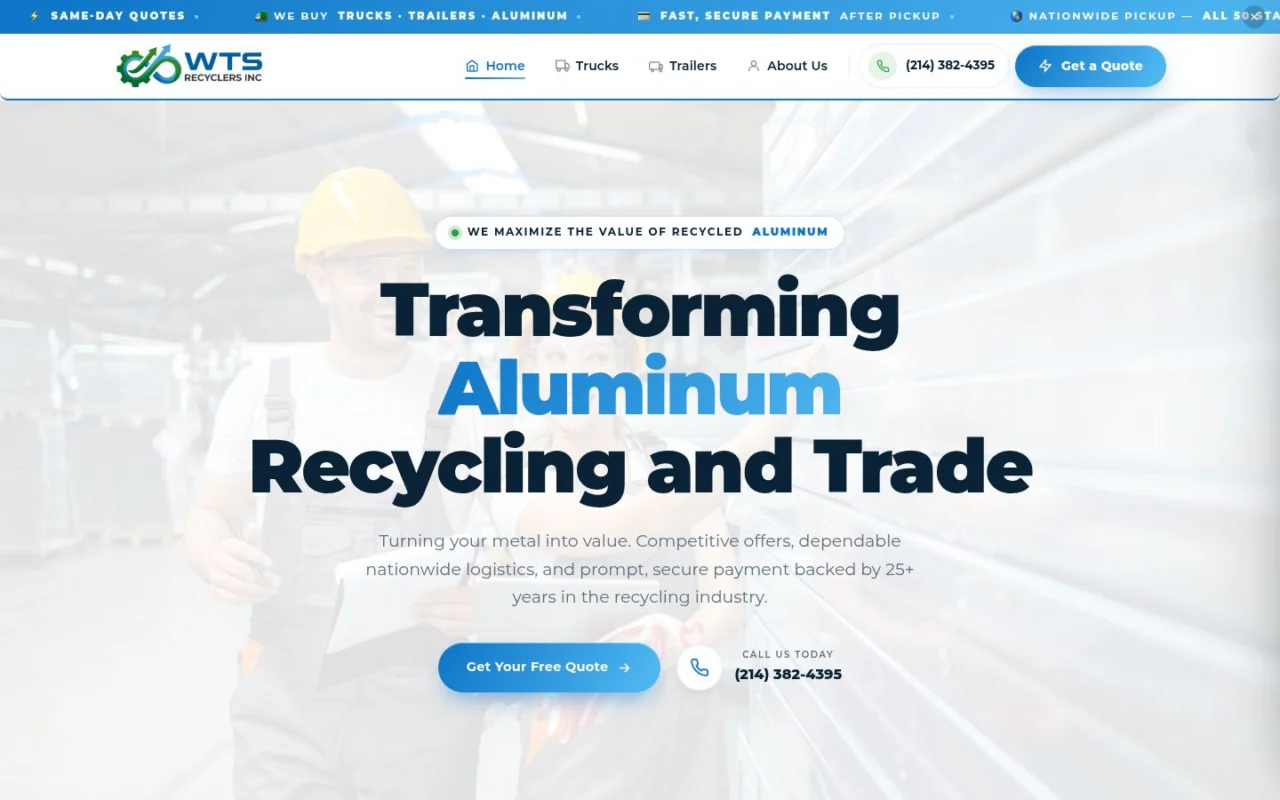 WTS Recyclers website on desktop