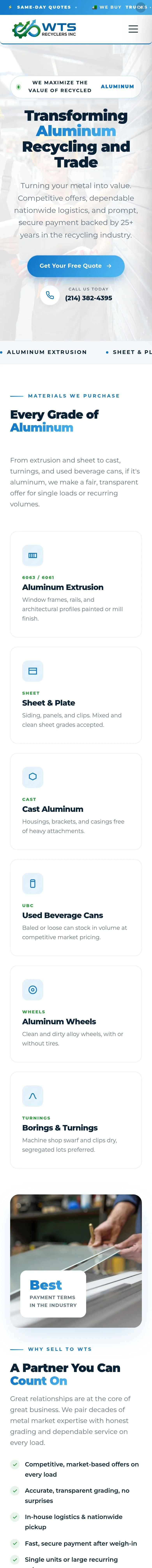 The WTS Recyclers homepage on a phone